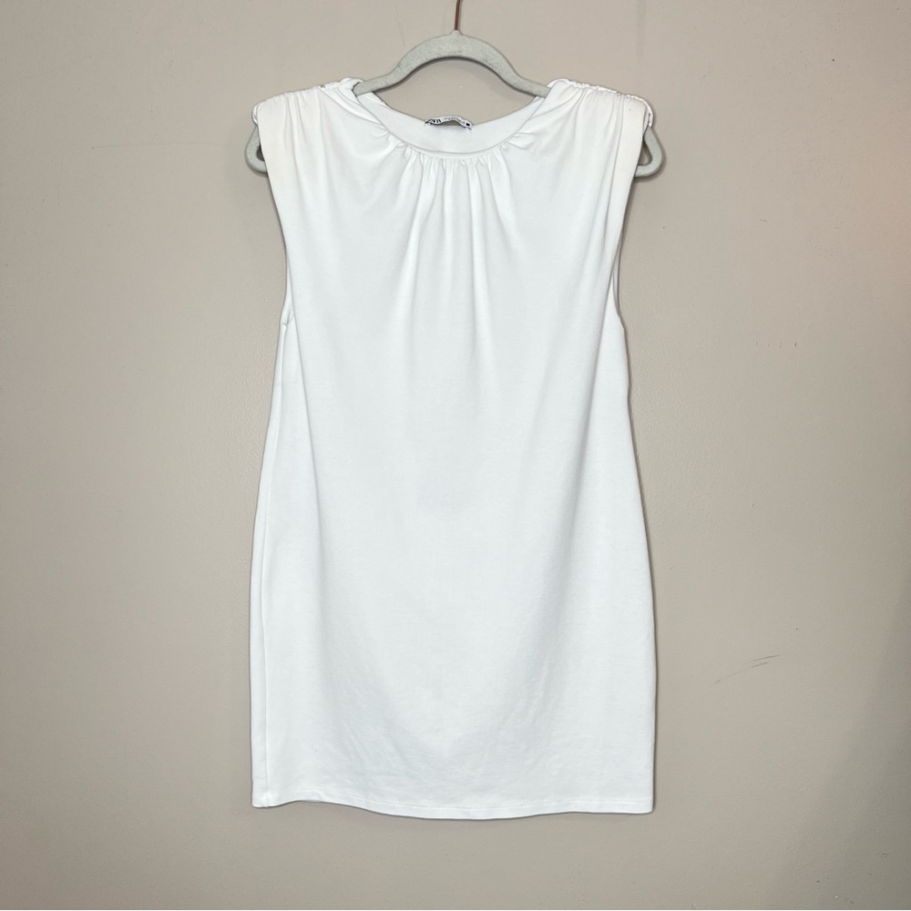 Zara White Sleeveless Puff Pleated Shoulder Mini Shift Dress Blogger Favorite S - Picture 4 of 13